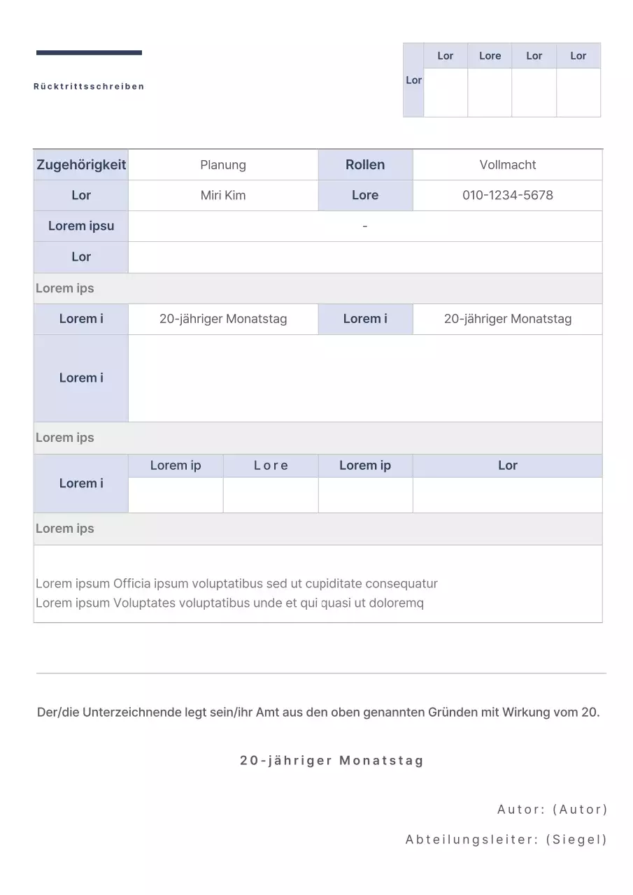 Grundlegende Rücktrittserklärung in blau