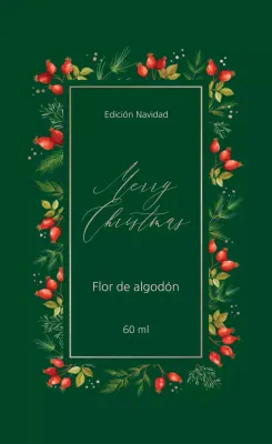 Ilustración verde caligrafía etiqueta de perfume navideño