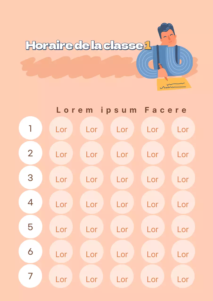 Emploi du temps scolaire simple avec illustrations humaines en violet et magenta