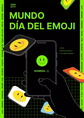 Icono retro verde lima negro Día Mundial del Emoji