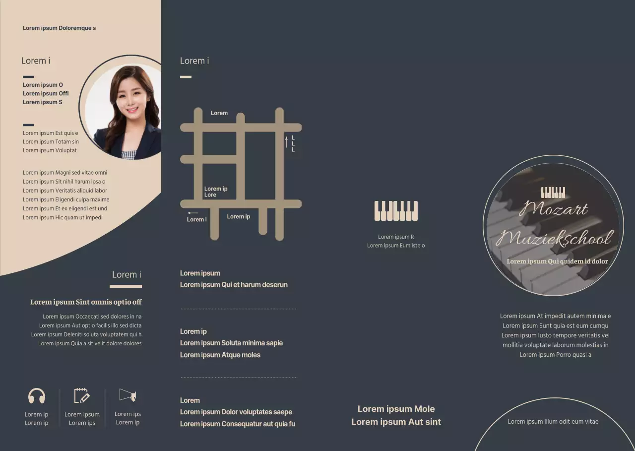 Eén punt pianoschool promotie en informatie in een strakke stijl