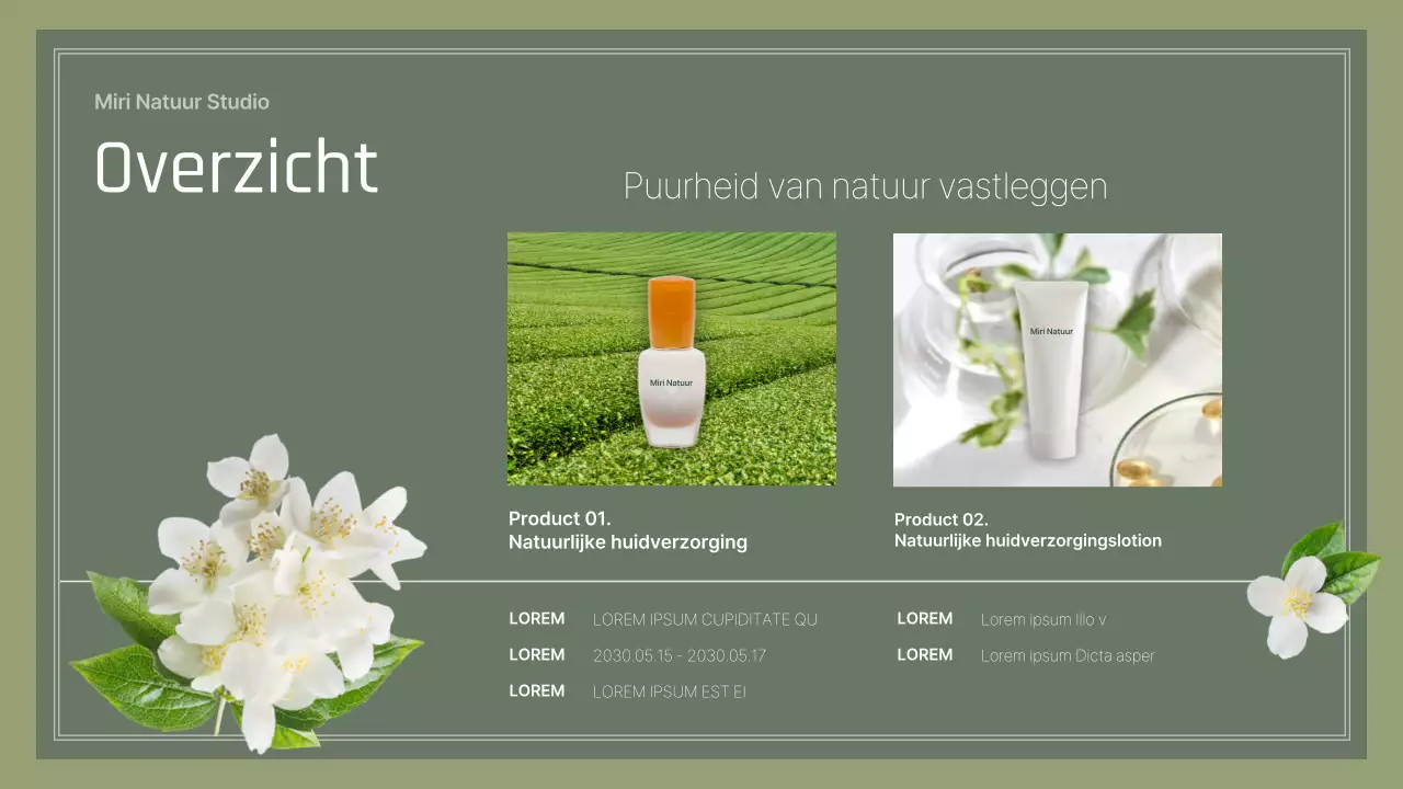 Cosmeticapresentatiebord met groen natuurthema