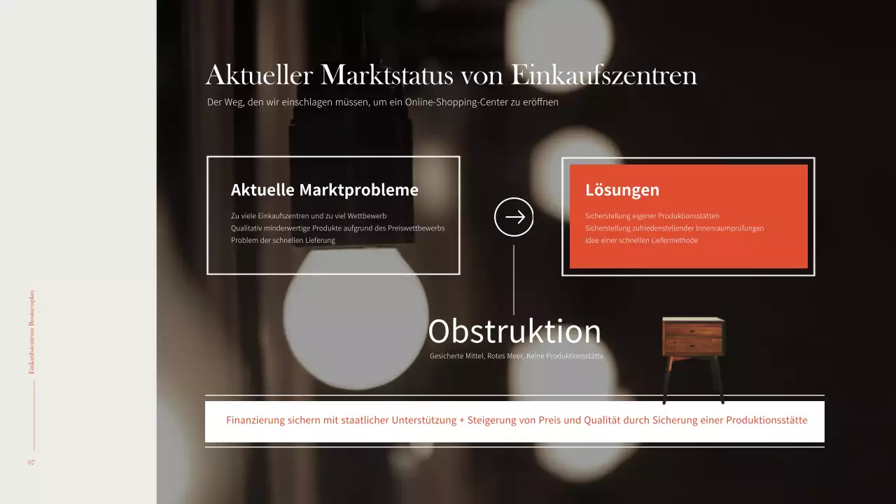 Einfaches und warmes Interieur in Orange und Braun Geschäftsplan für ein Einkaufszentrum