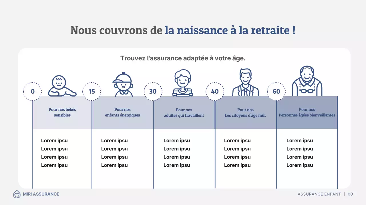 Proposition d'assurance pour enfants avec illustrations bleu marine