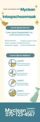 Blauw met gele illustratie ter promotie van een opgeruimde schoonmaakservice voor verhuizingen