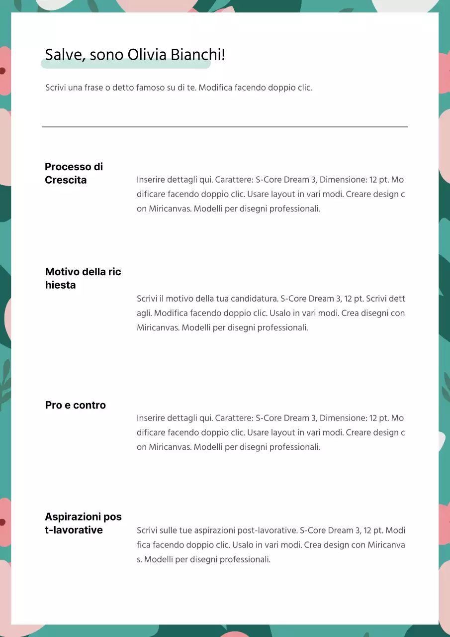 Lettera di presentazione pulita turchese