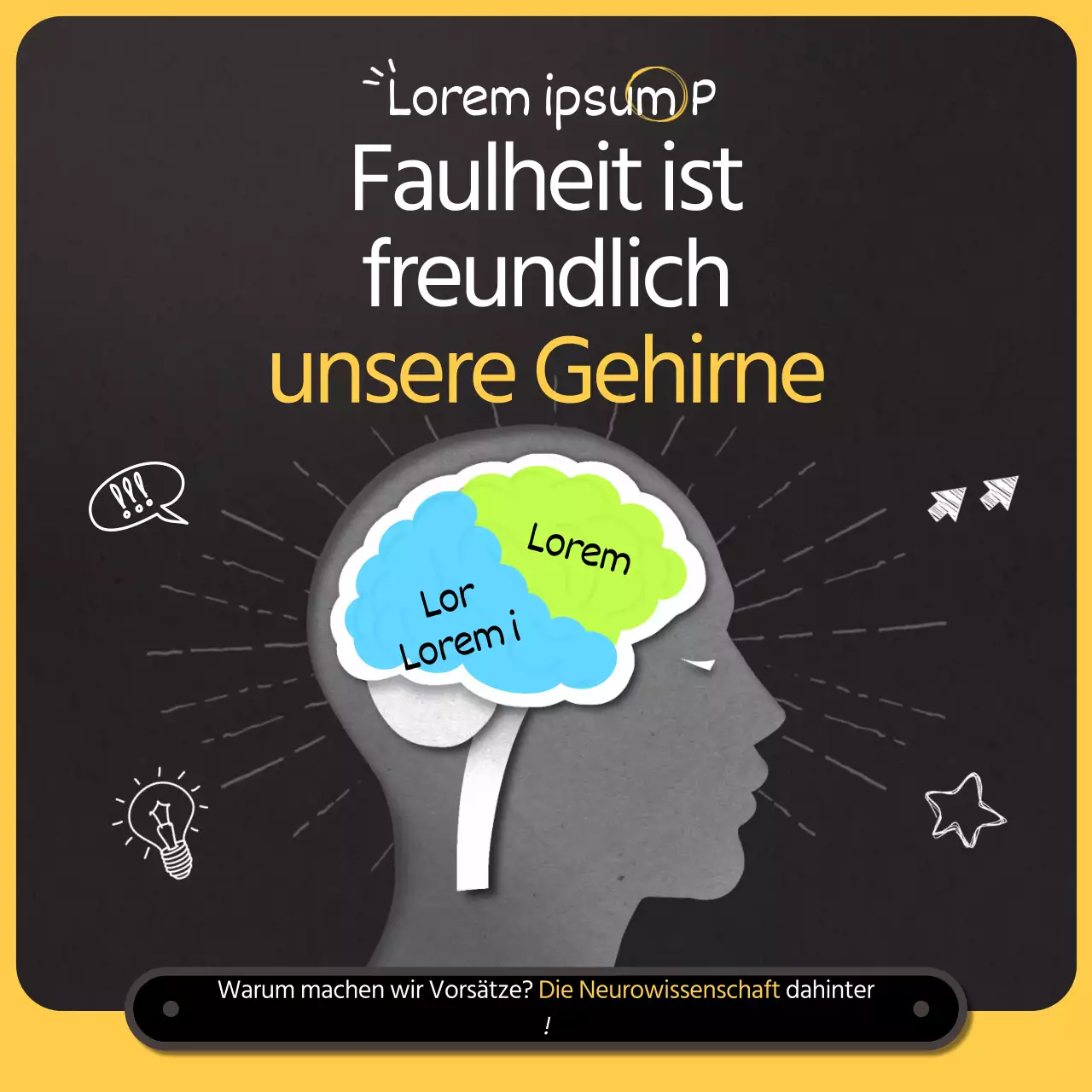 Neurowissenschaftliche Aspekte in einem schwarz-gelben Illustrationskonzept Vorsätze und Raucherentwöhnung