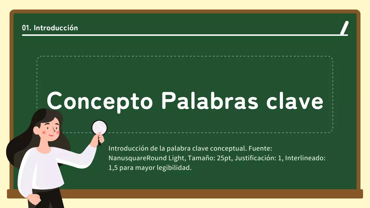 Guía de conceptualización en pizarra verde y blanca