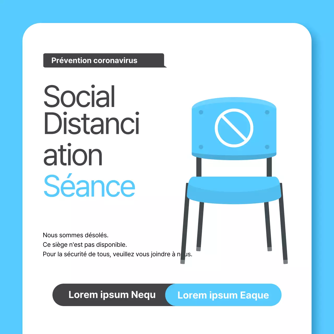 Avis de distanciation des sièges de Blue Corona