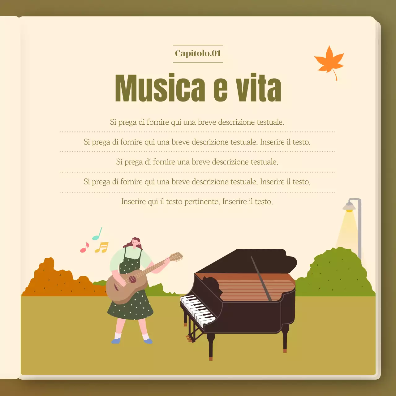 L'effetto emotivo della musica autunnale in una combinazione di cachi e arancione
