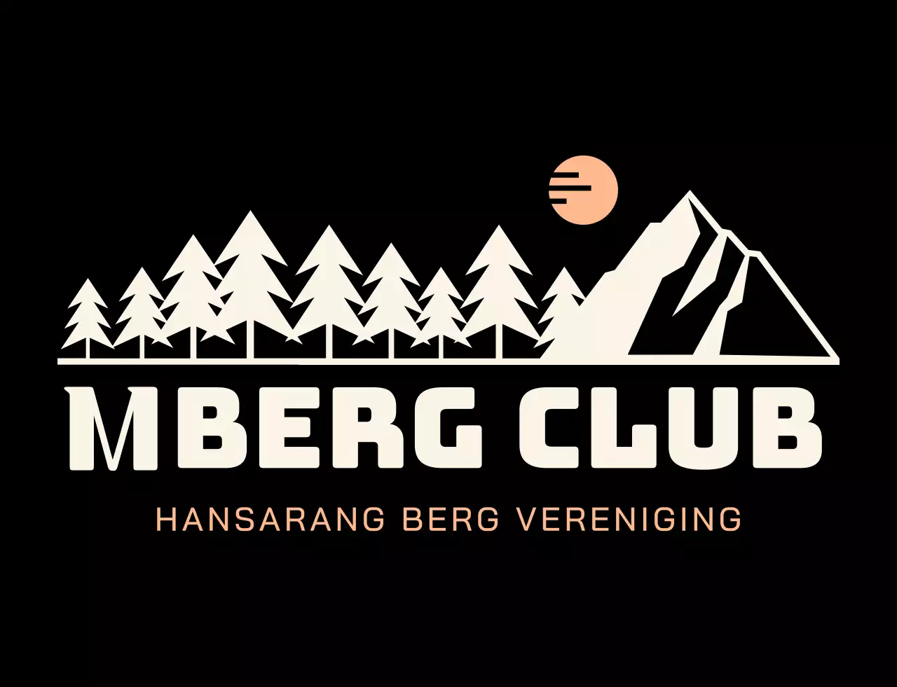Mountain club met zwarte en oranje bergillustraties