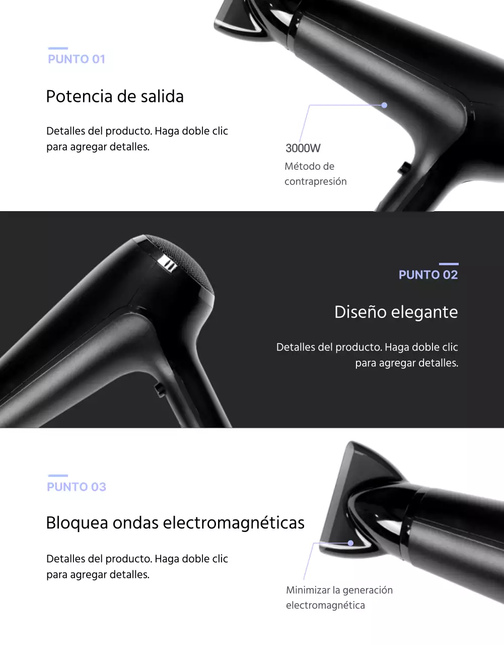 Secador de pelo negro y morado con un concepto limpio