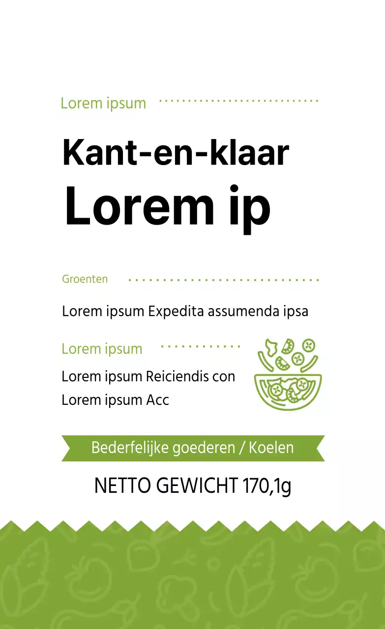 Groen geïllustreerd dieet salade-etiketten