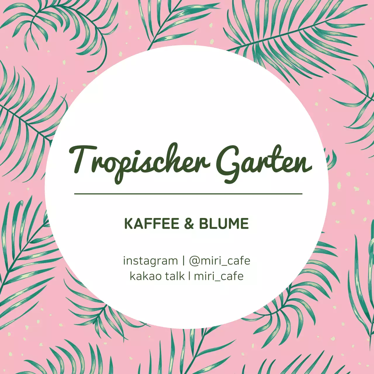 Werbung für ein rosa, tropisch gemustertes Cafe
