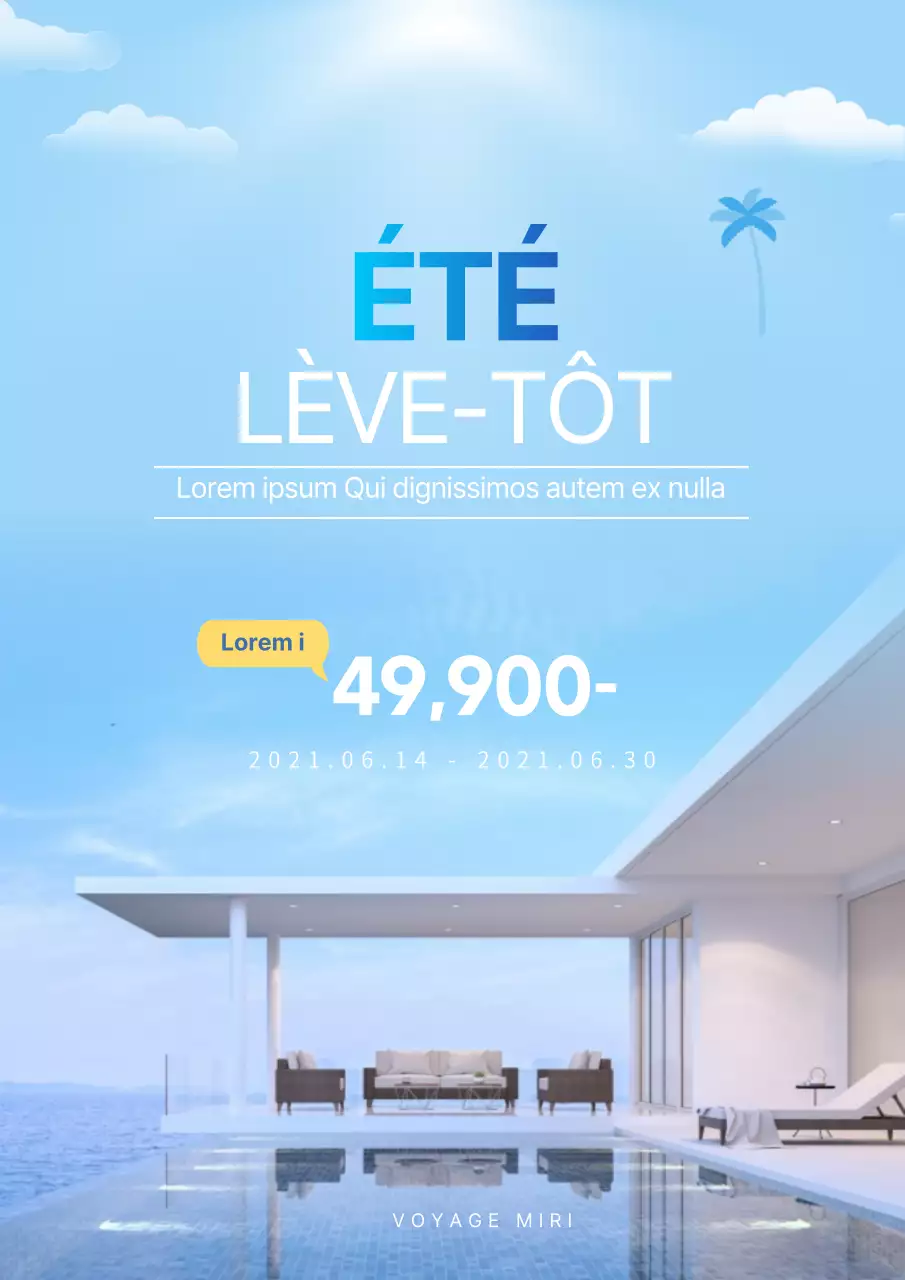 Affiche promotionnelle simple pour les soldes d'été en bleu clair