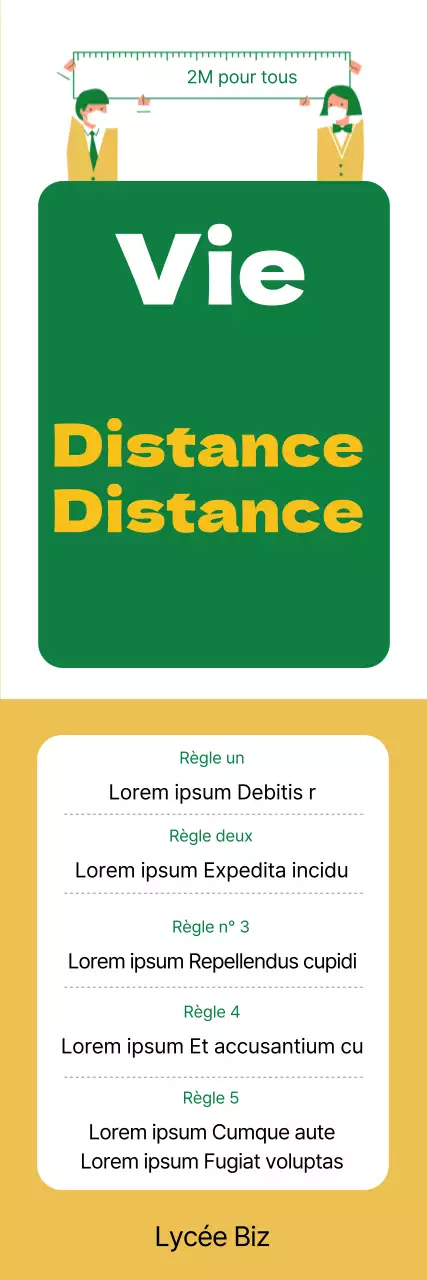 Illustration d'étudiant vert jaune mignon Guide de la distanciation dans la vie quotidienne