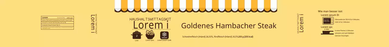 Gelbes illustriertes goldenes Hamburger Steak-Etikett