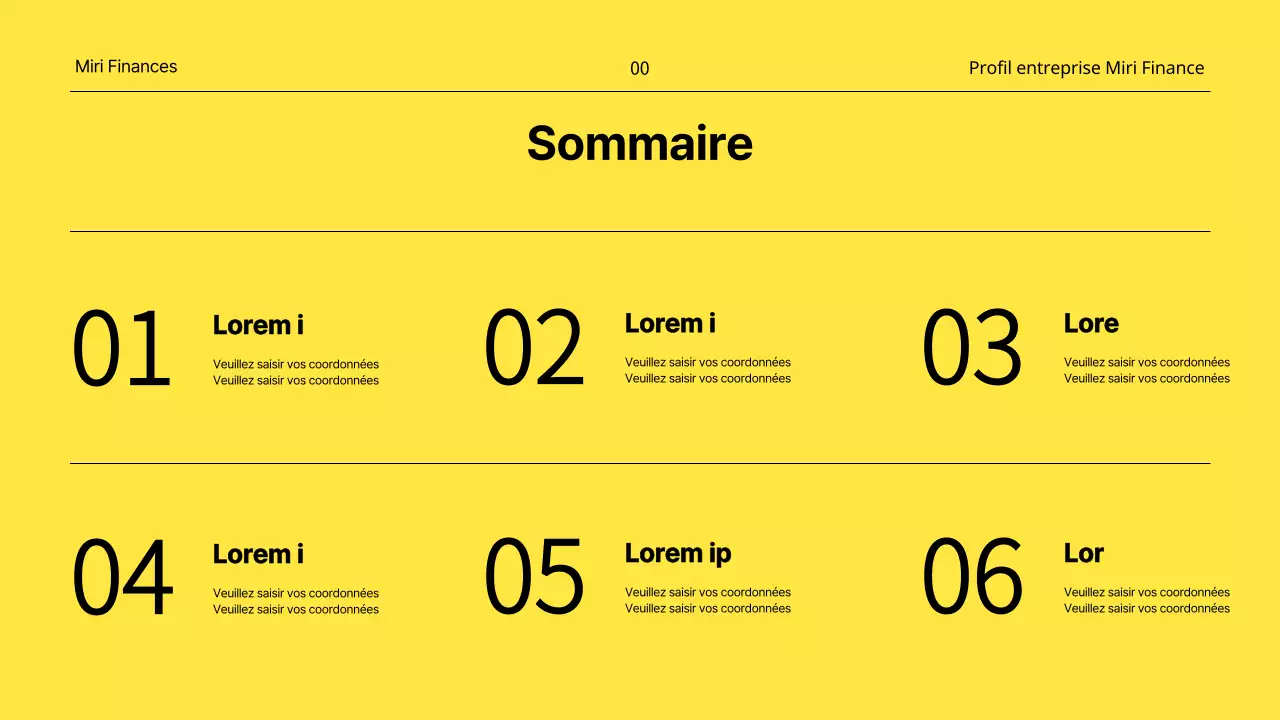 Un profil d'entreprise financière minimaliste en jaune et blanc