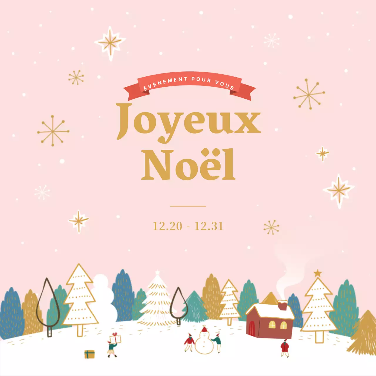 Bannière de Noël en rose et jaune