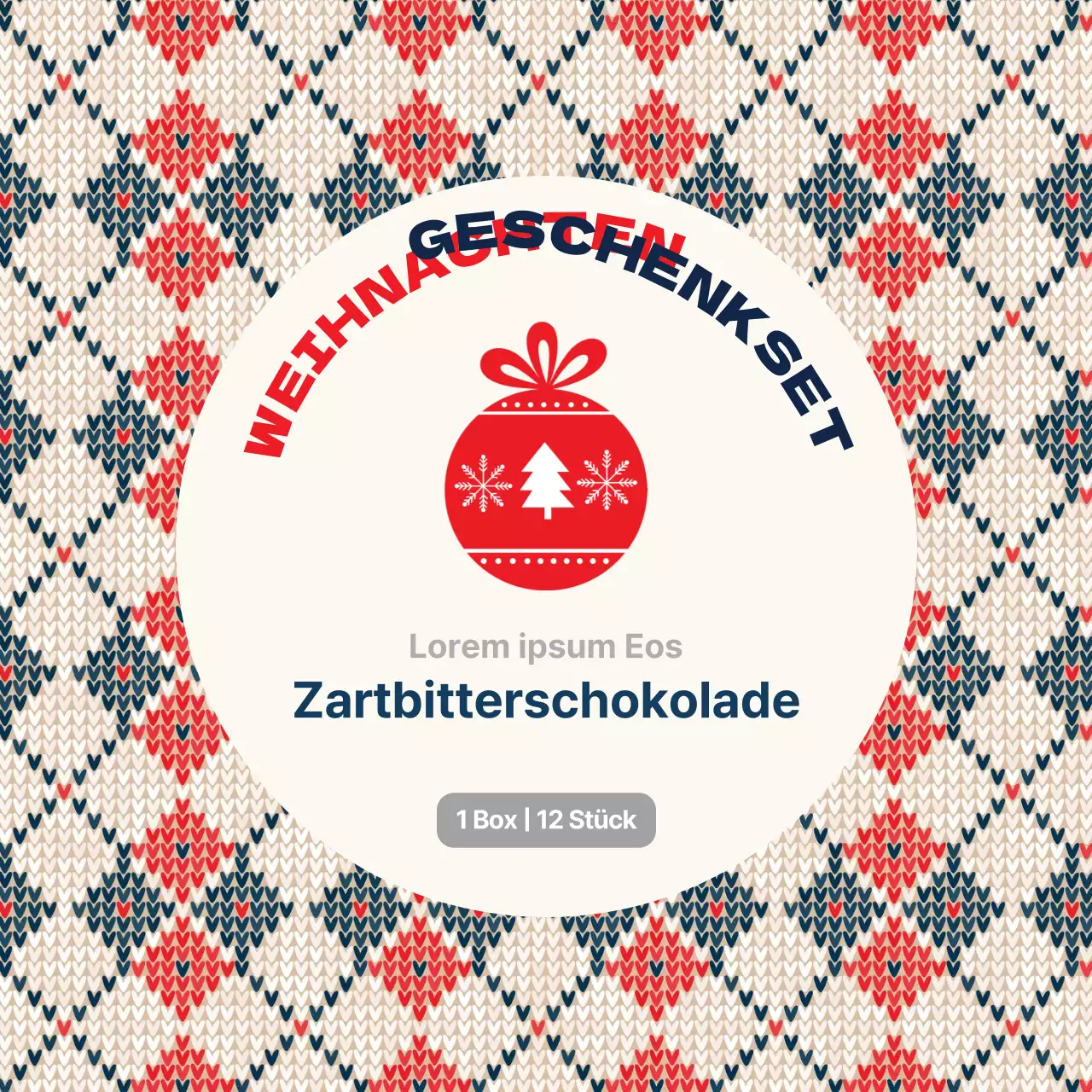Elfenbein rot marineblau gestrickt Muster Schokolade Weihnachten Verpackung Etikett