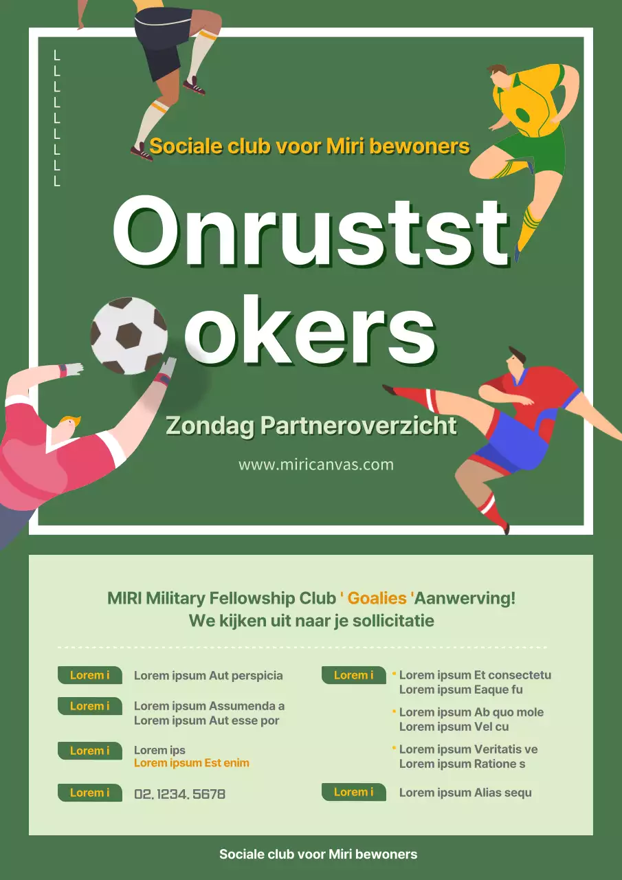 Wervingswebposter voor voetbalclubs in het groen