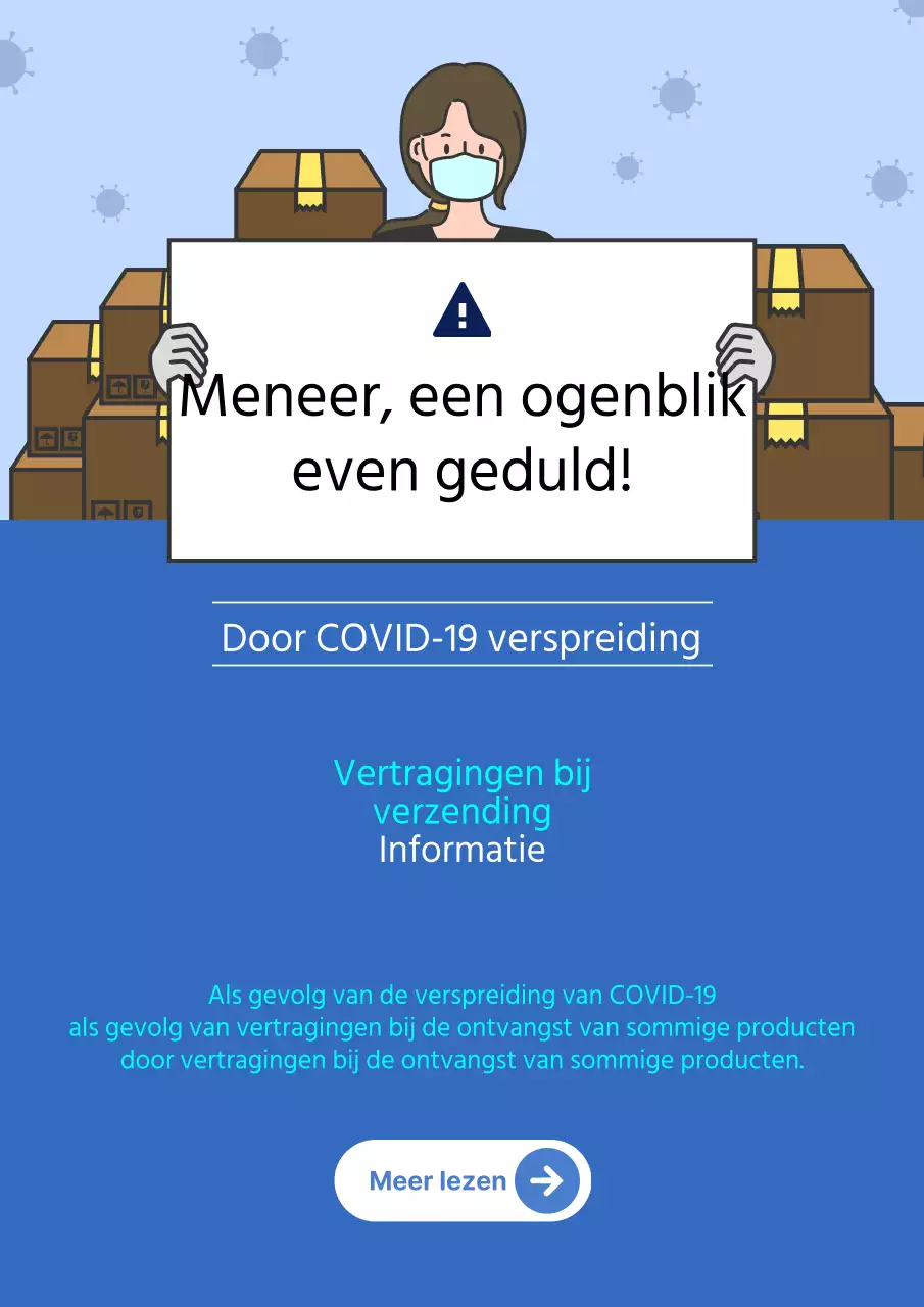 Kennisgeving vertraagde levering met blauwe koerier en menselijke illustratie