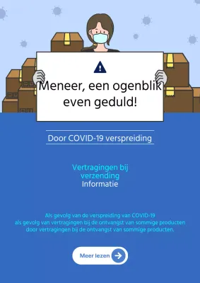 Kennisgeving vertraagde levering met blauwe koerier en menselijke illustratie