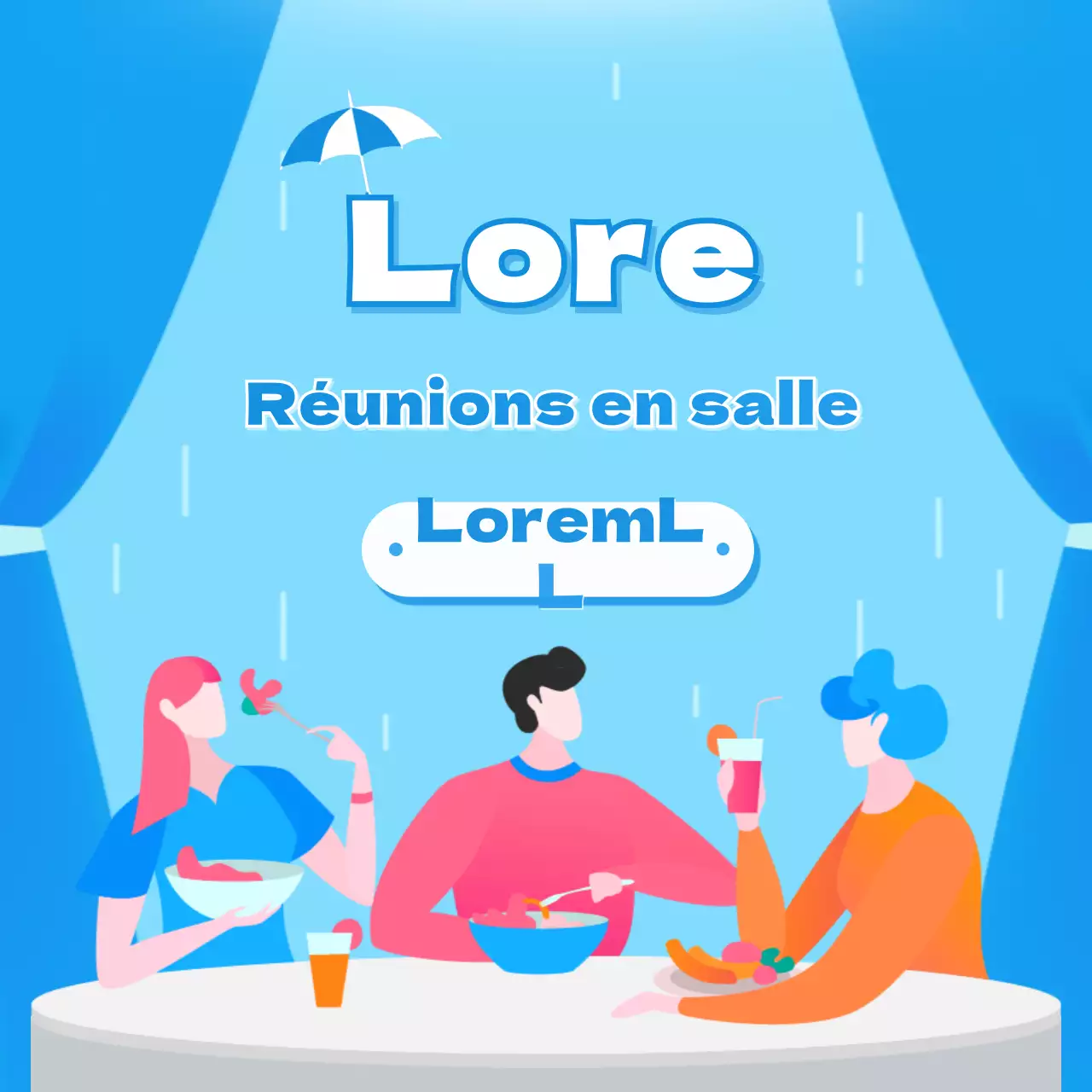 Illustration en bleu Lieux de rassemblement intérieurs recommandés pendant la saison des pluies