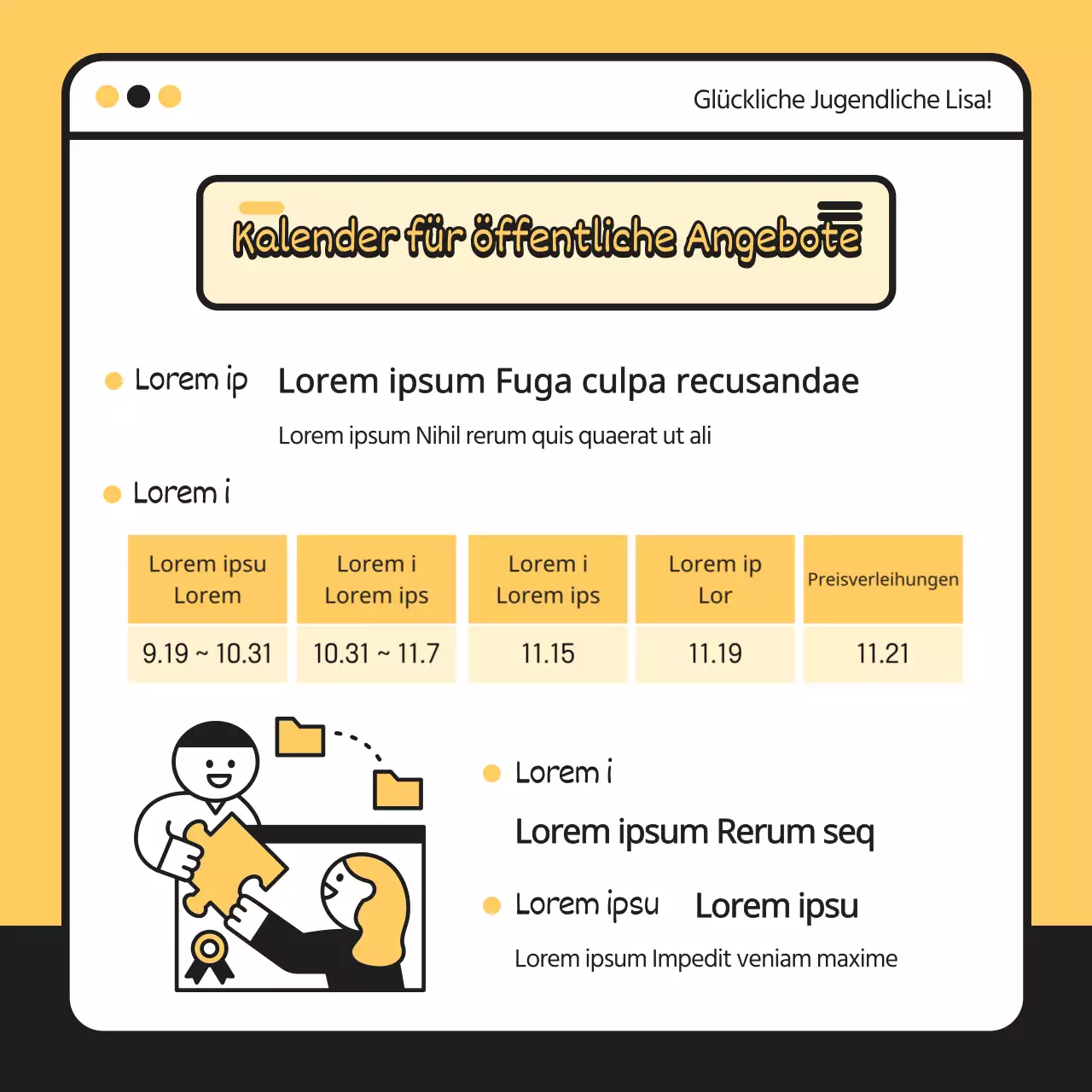 Gelb schwarz niedliche Illustration Jugend online Politik Vorschlag Wettbewerb