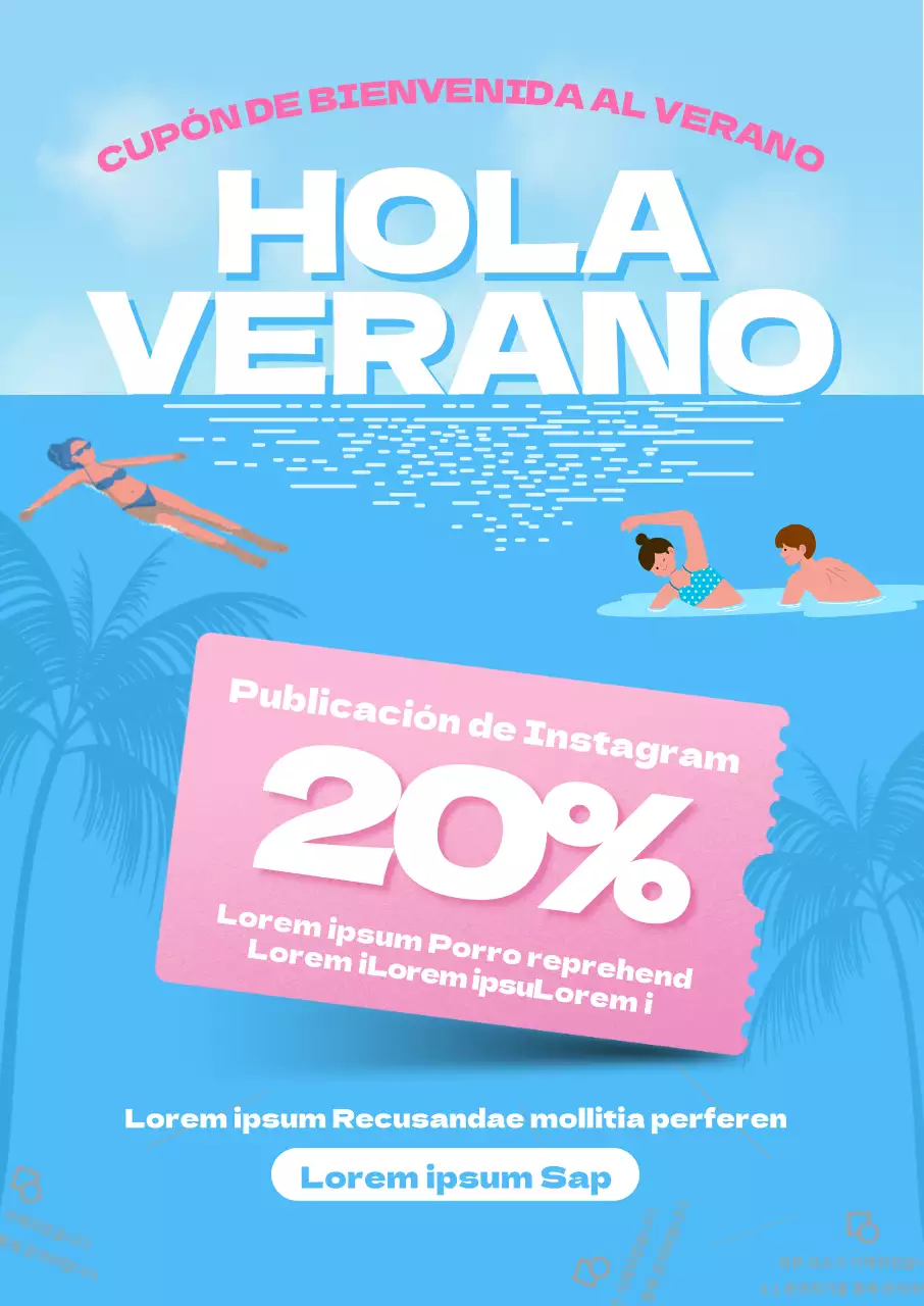 Viaje de verano evento de alojamiento de vacaciones con cupones de color rosa en un cielo azul fresco y el fondo del mar