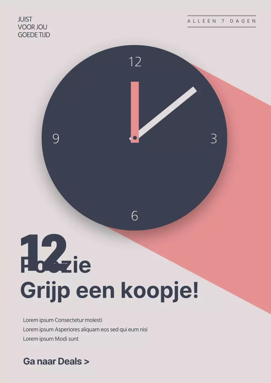 Promoot een eenvoudige limited-time aanbieding met een marineblauw en roze horlogeillustratie
