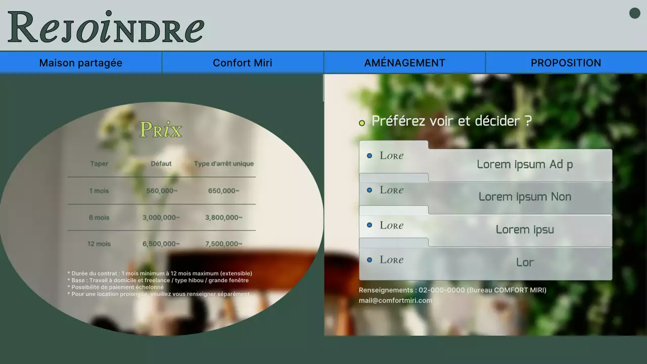Proposition de maison commune avec des photos et des lignes vertes atténuées