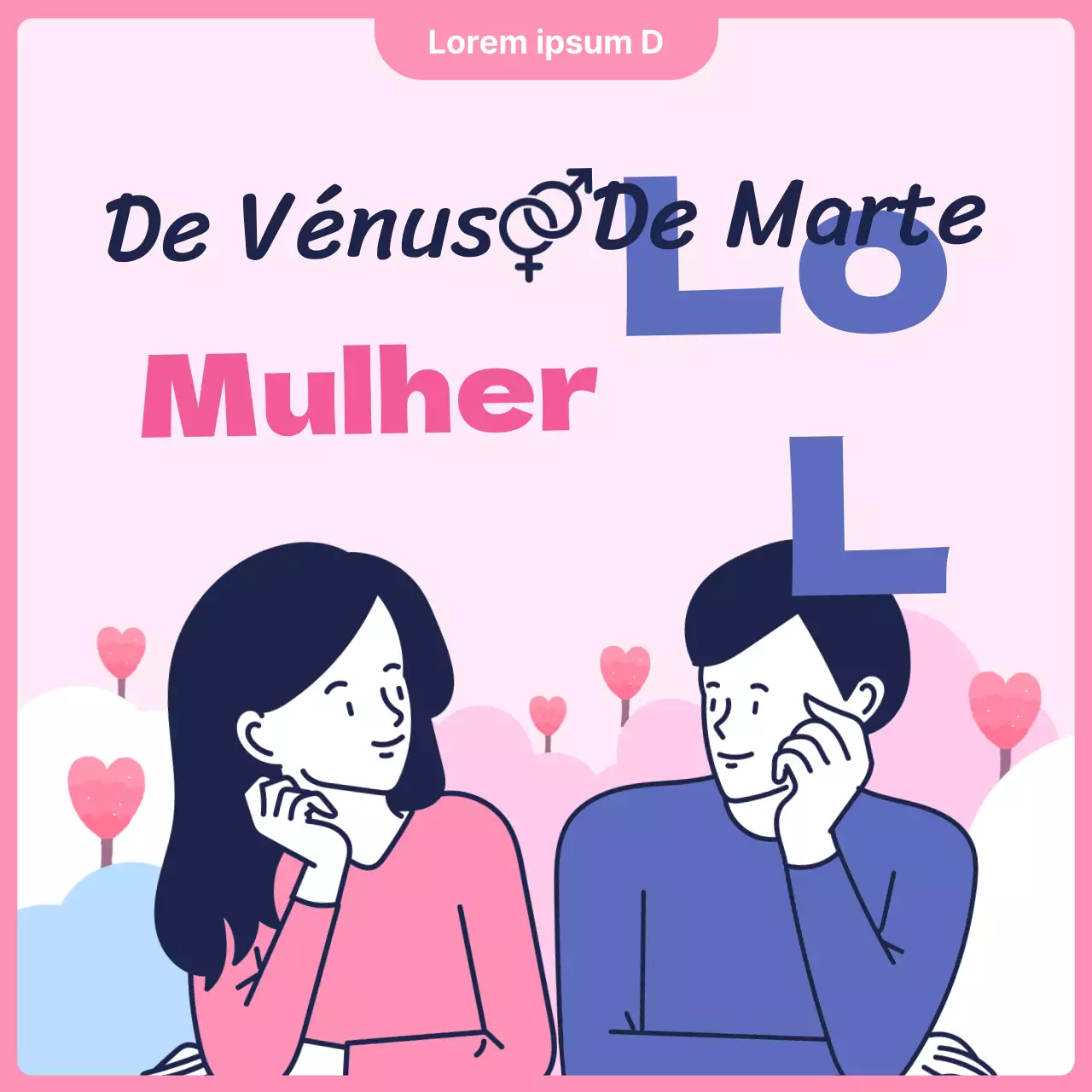 Um anúncio de uma clínica de psicoterapia para casais, cor-de-rosa e azul.