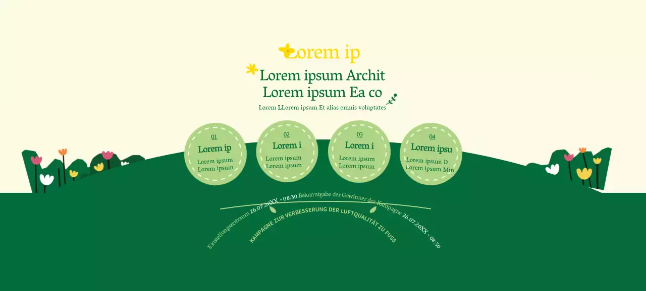 Über die grün-gelbe Kampagne "Zu Fuß zur Arbeit" im sauberen Stil