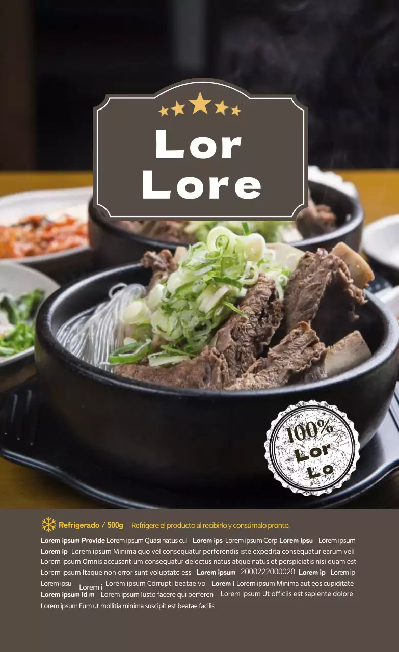 etiqueta de costillas marrones con foto resaltada