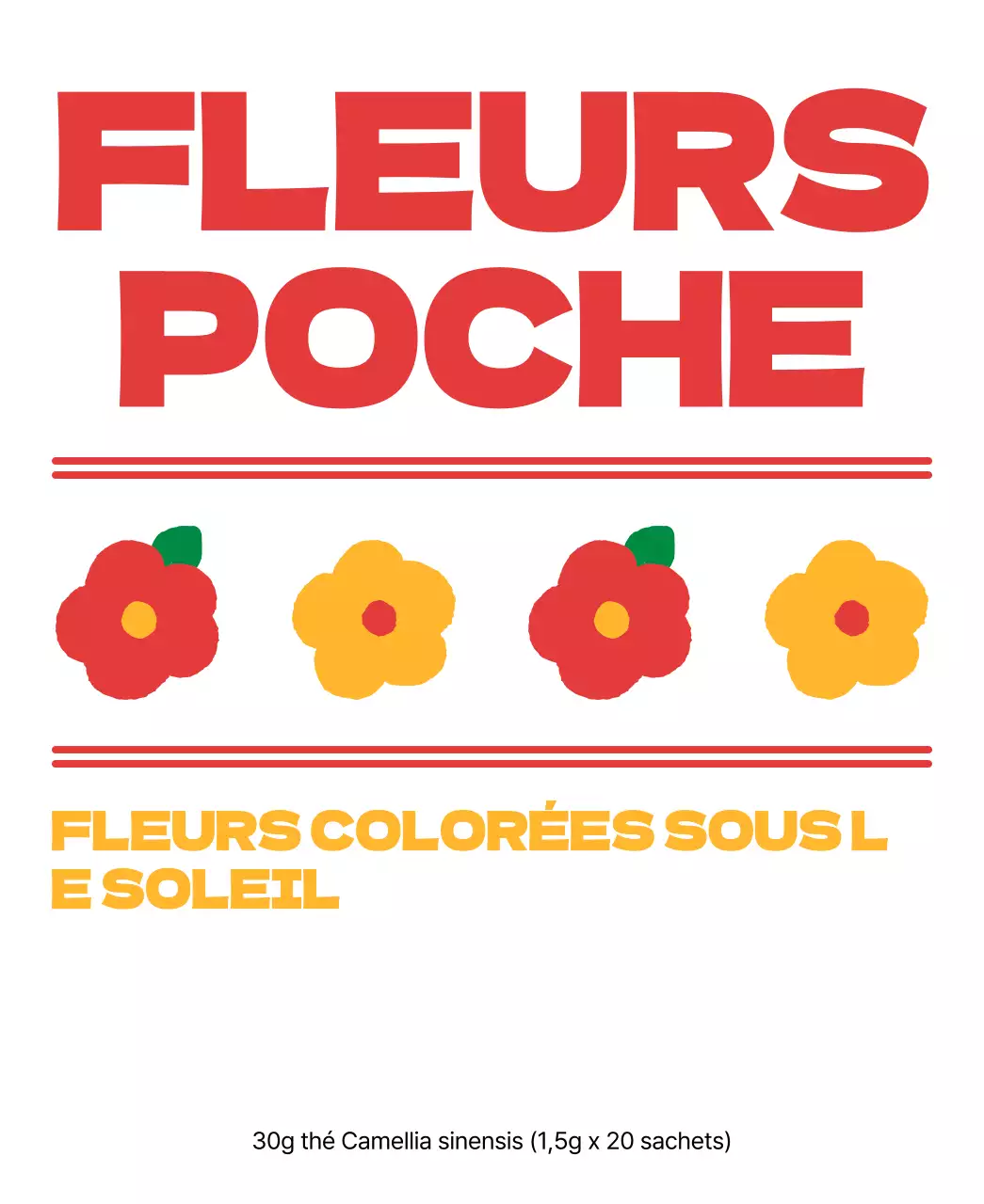 Sachets de thé en forme de fleur avec des illustrations florales rouges et orange
