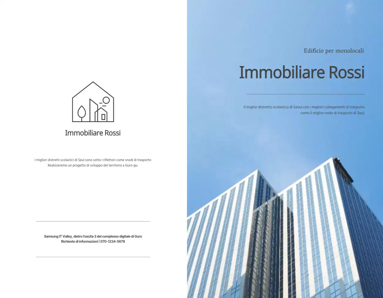 Un biz semplice con testo e immagini grigio scuro per promuovere il settore immobiliare.