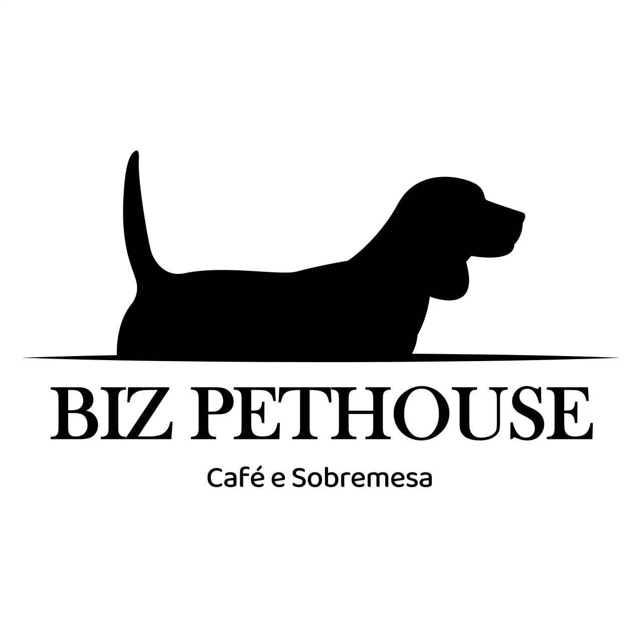 Uma casa para animais de estimação simples e estilizada com um logótipo de cachorro