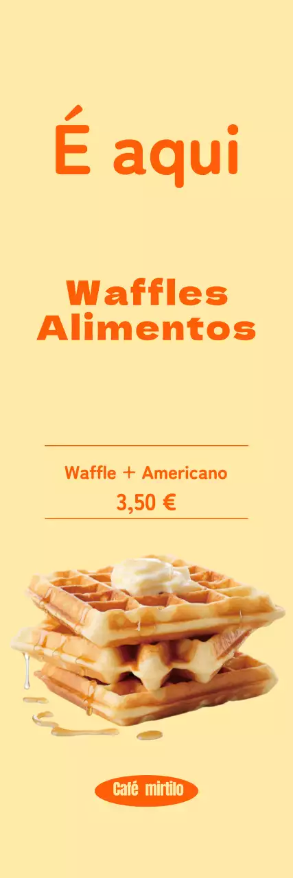 Promover um menu de waffles simples com toques de laranja num fundo amarelo