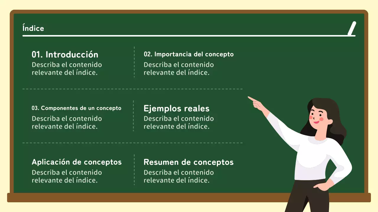 Guía de conceptualización en pizarra verde y blanca