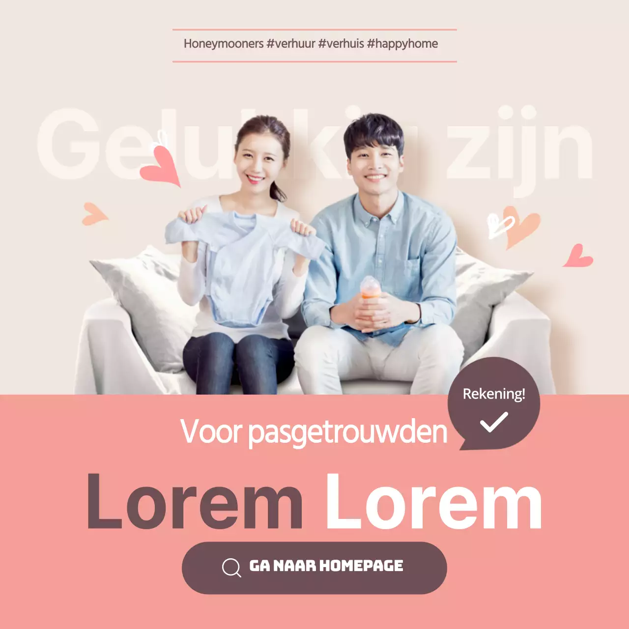 Afbeelding van een roze huurwoning voor pasgetrouwden