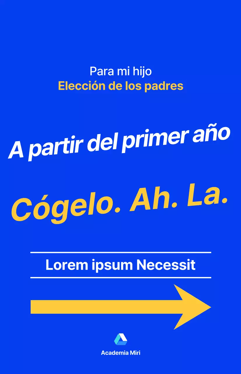 Sesión informativa de una academia para padres de alumnos de secundaria, con texto resaltado en azul y colores de acento fluorescentes.