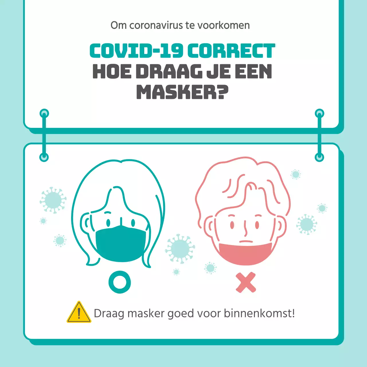 Geïllustreerde instructies voor het dragen van een groen masker