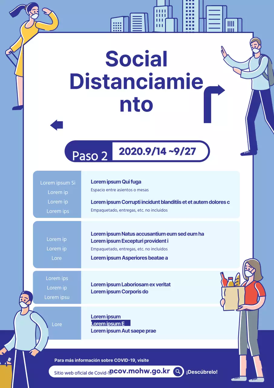 Una sencilla declaración de normas con una ilustración azul relacionada con el hospital