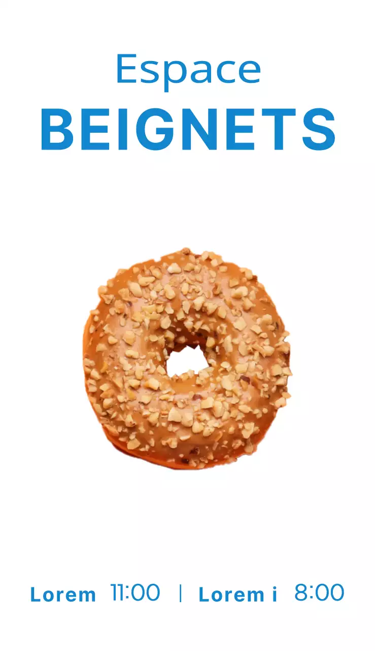 Un panneau d'affichage simple et coloré avec du texte et des photos concernant une vente de beignets.