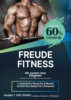 Werben Sie neue Mitglieder für Ihr Fitnessstudio mit einem blau-mintfarbenen Foto von Ihnen beim Training