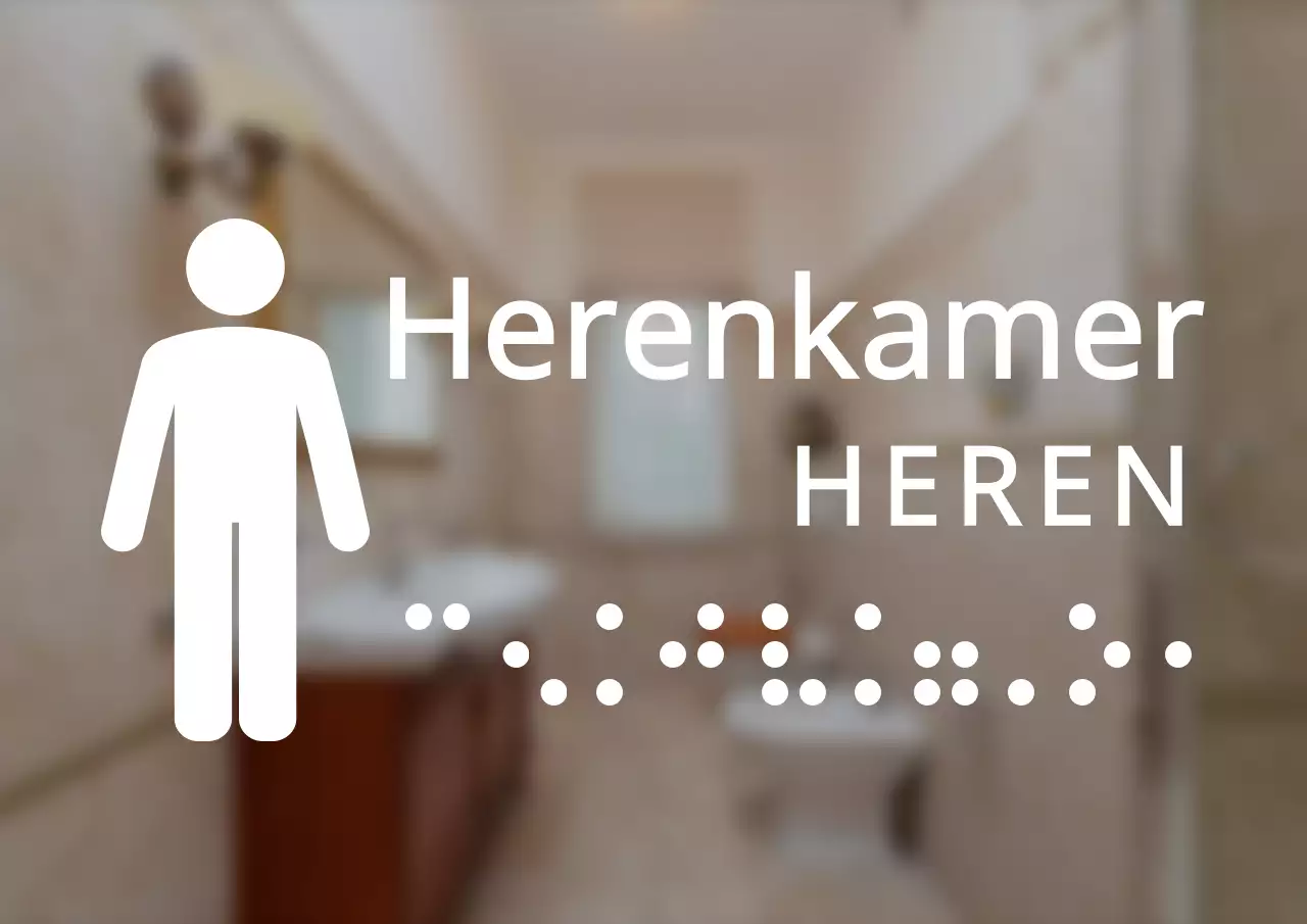 Bewegwijzering voor het herentoilet in braille met een strakke stijl