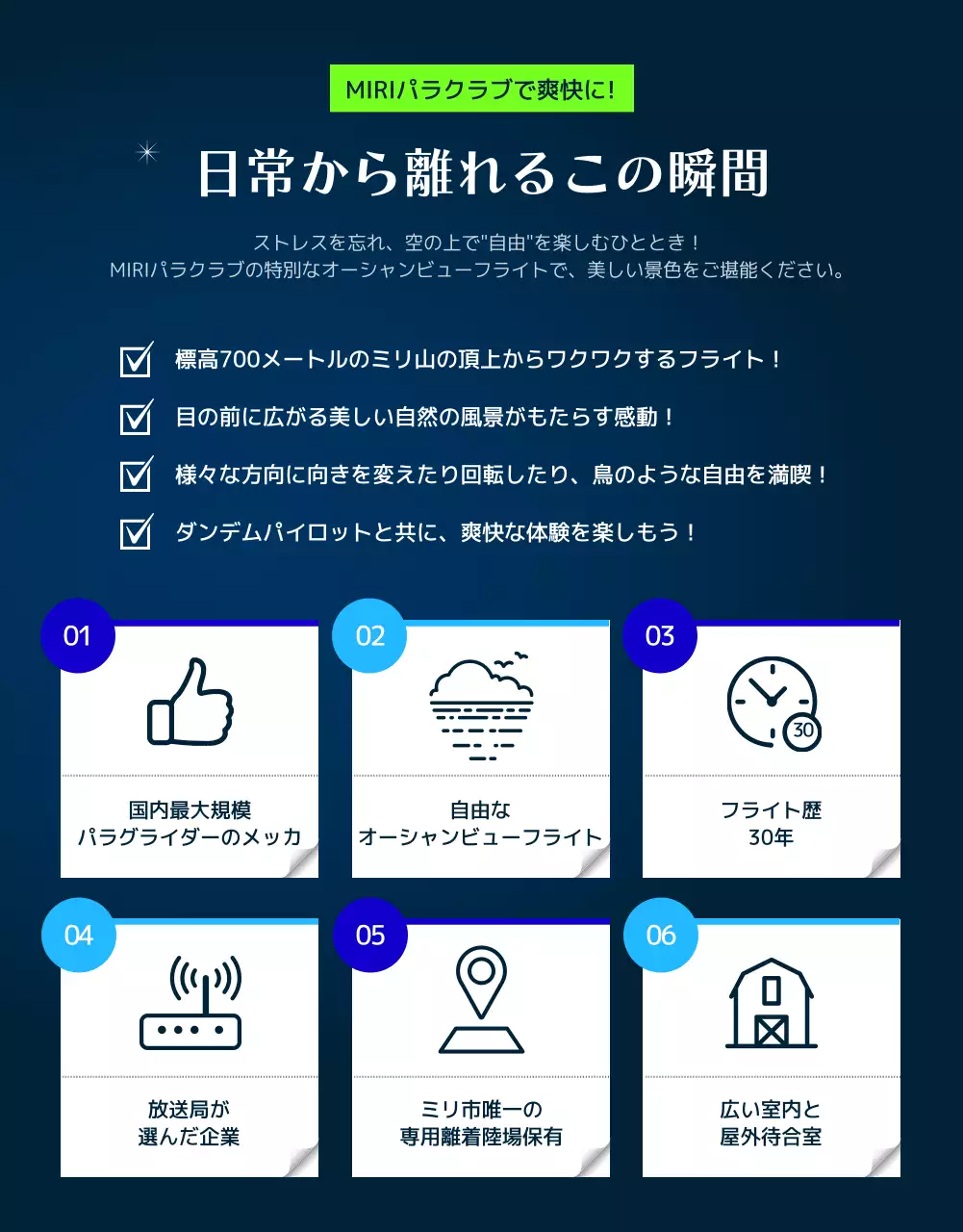 緑青のシンプルなパラグライダー詳細ページ