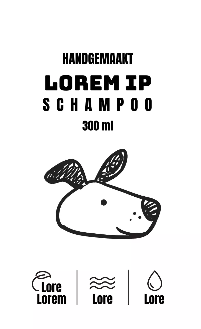 Zwart-wit geïllustreerd shampoo label