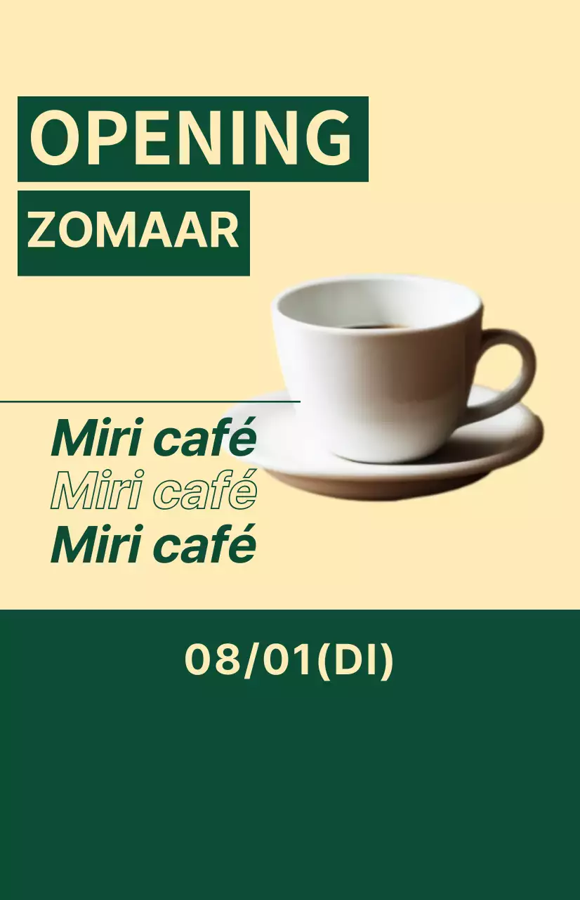 Vlag voor komende vensters met een koffiepictogram op een lichtgele en groene achtergrond